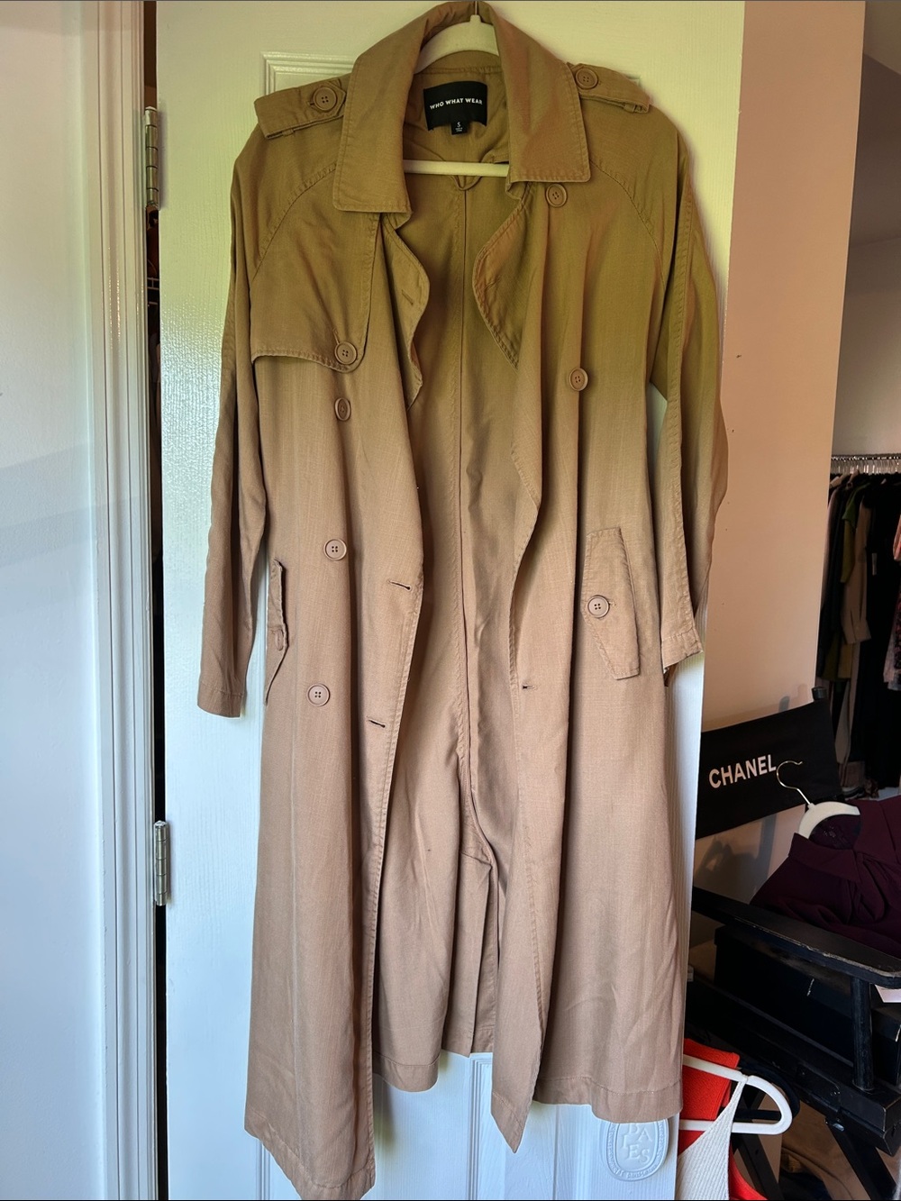 Who What Wear Tan Double-Breasted Trench Coat Light Weight Size S